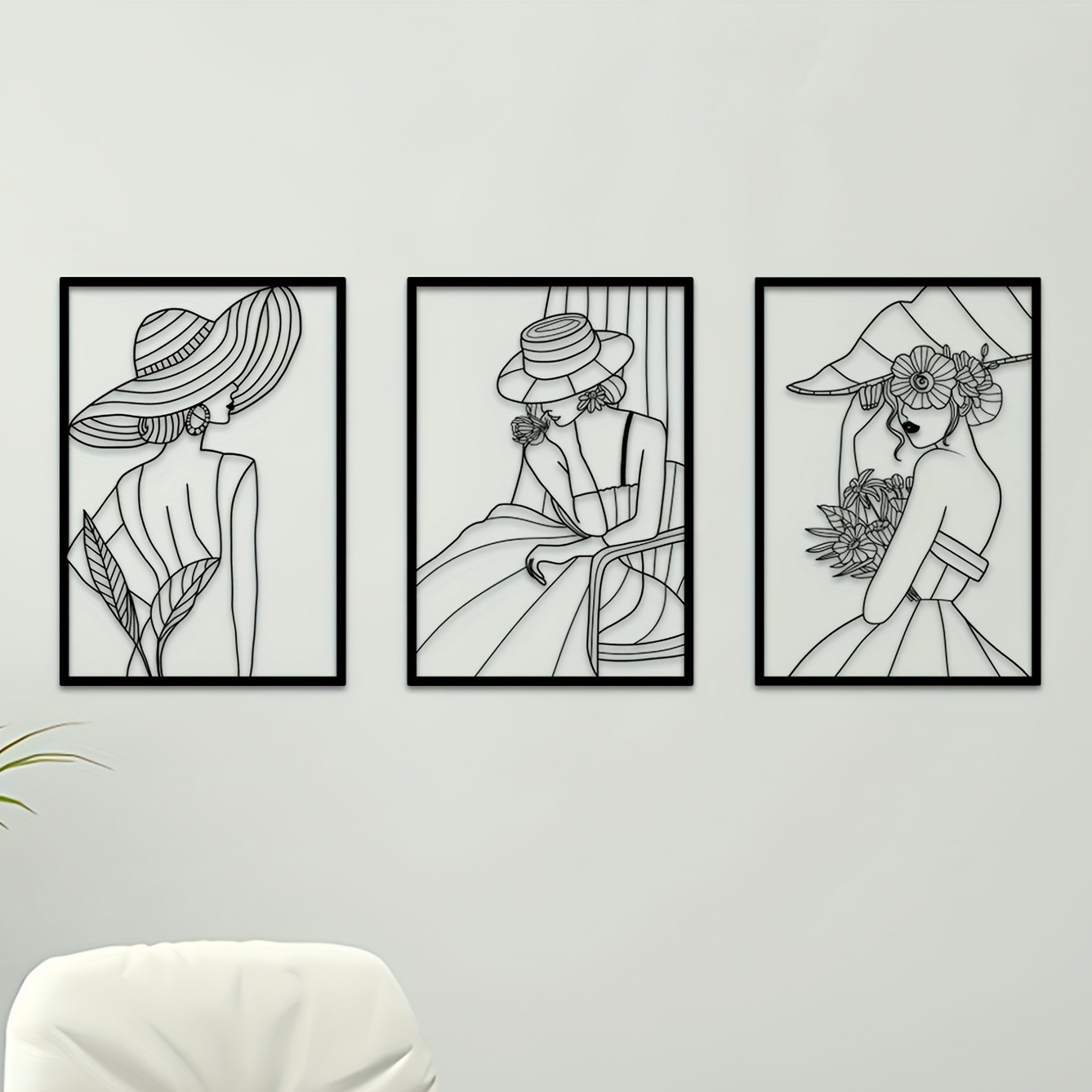Vintage Fashion Art - 3 Pcs Fashion Lady Metal Wall