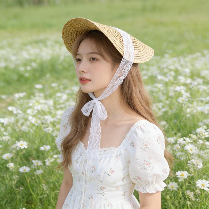 Vintage Victorian Fashion - Sweet Victorian Lace Straw Sun Hat,