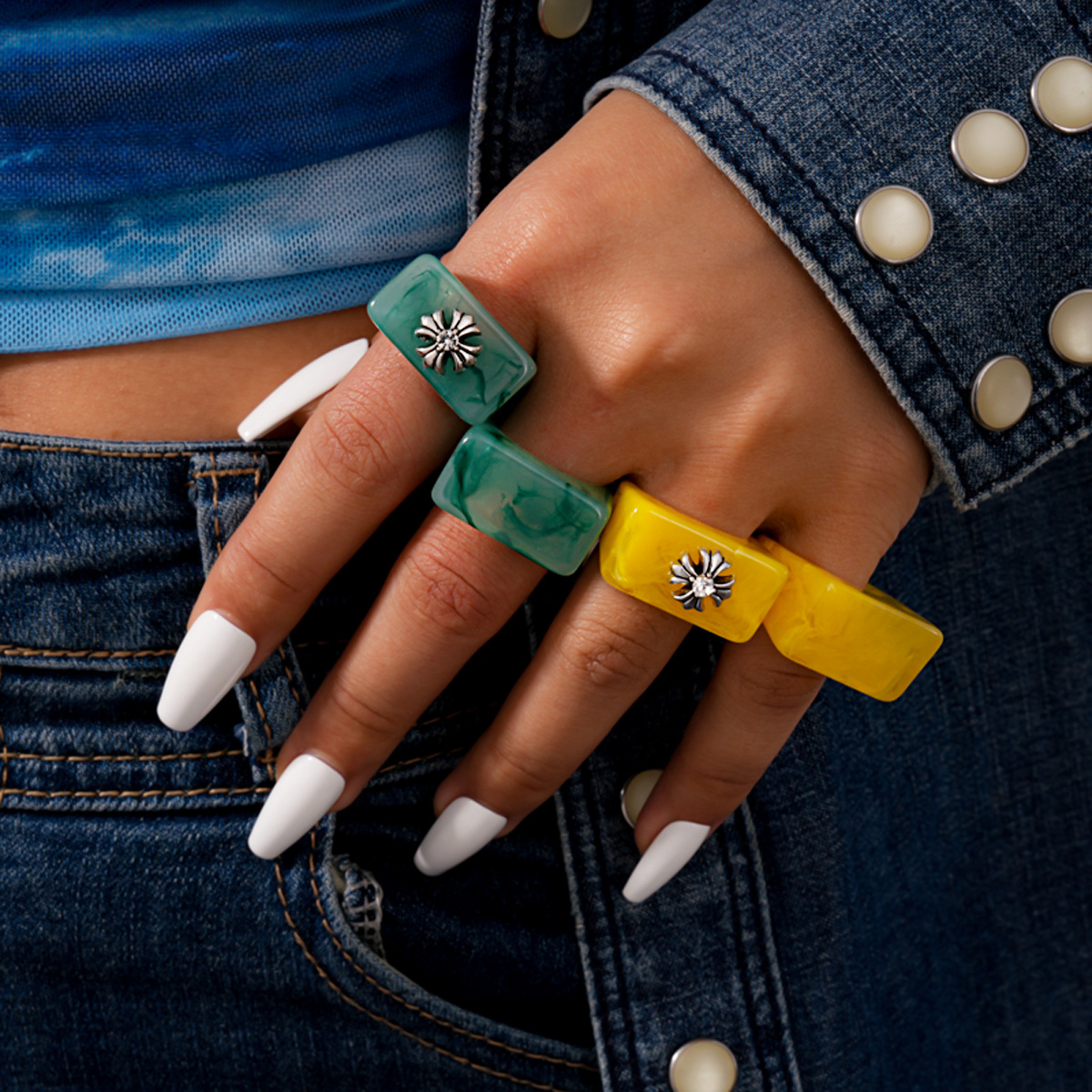 Vintage Fashion Rings - Geometric Resin Cross Ring Vintage Retro