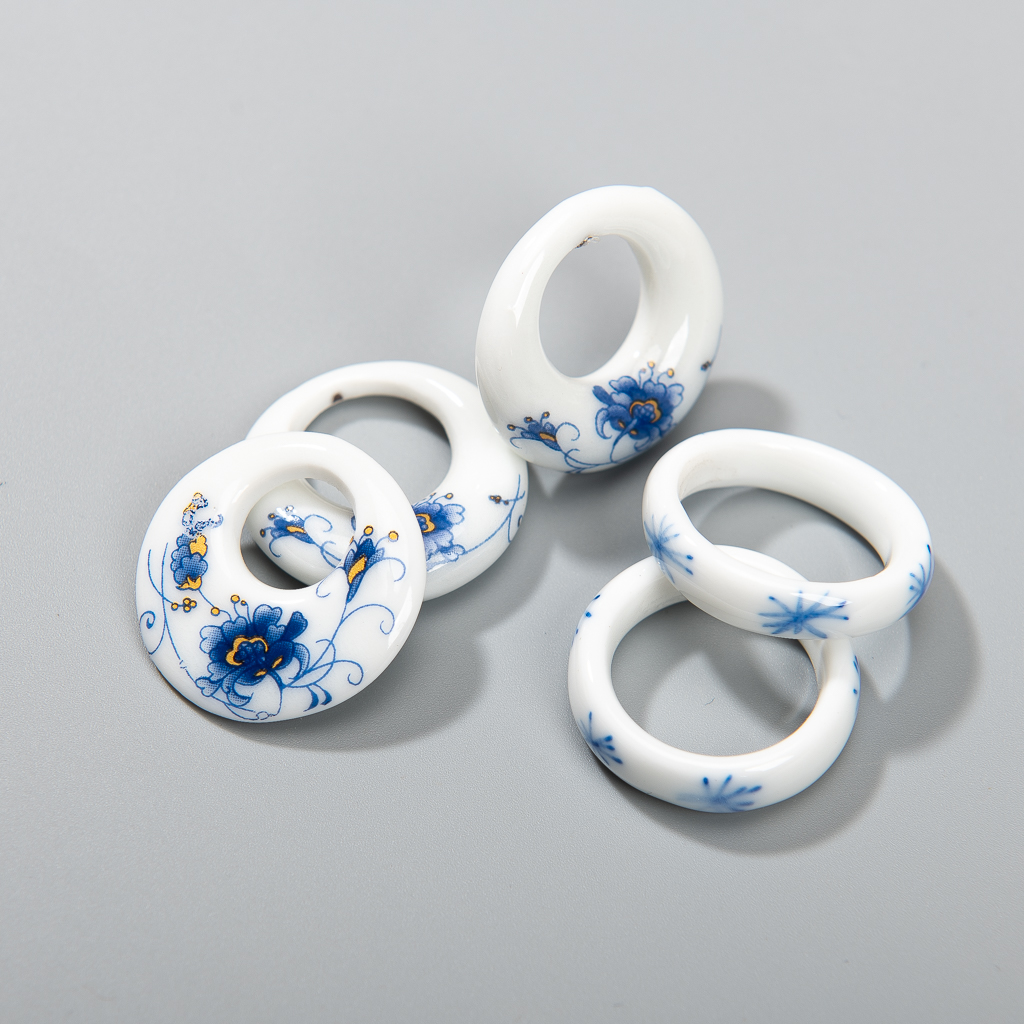 Vintage Fashion Rings - Vintage Floral Ceramic Pendant Round Ring