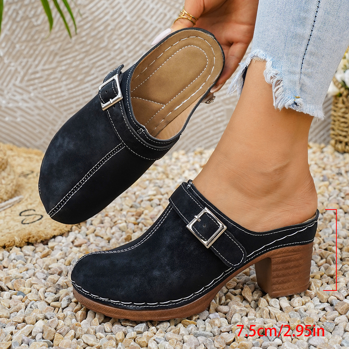 Women Mules Slippers High Chun - Vintage Old Fashion ulasan dan harga