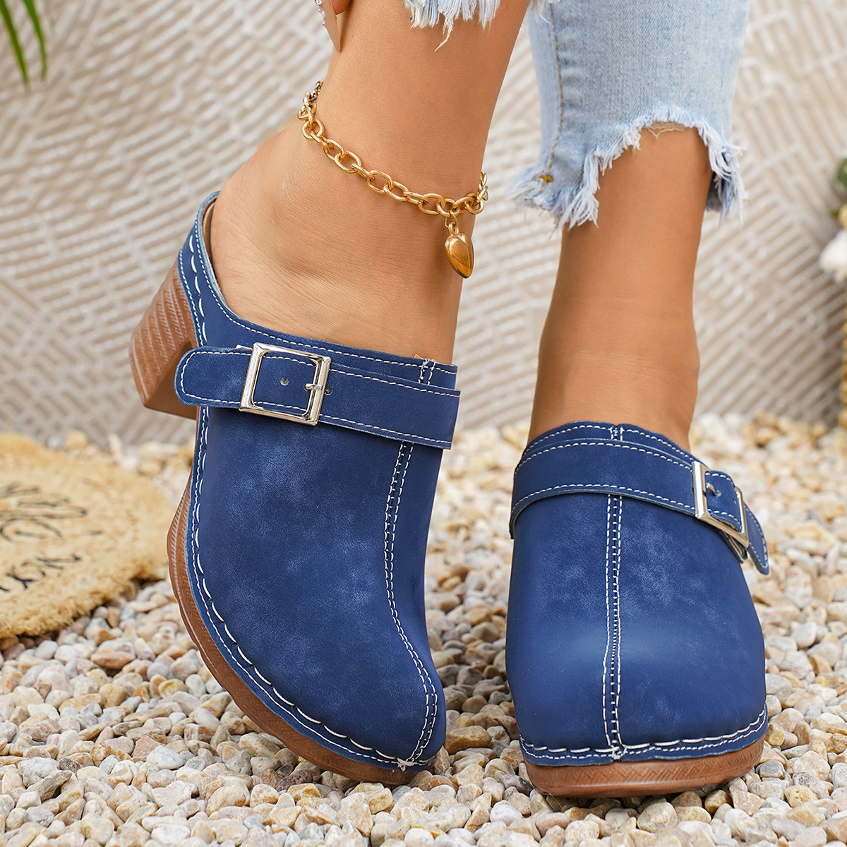 Women Mules Slippers High Chun - Vintage Old Fashion ulasan dan harga
