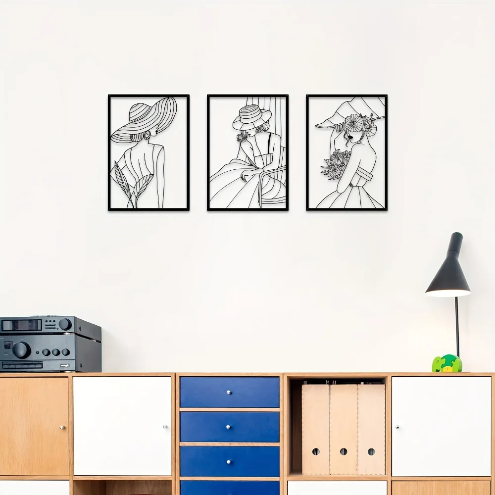 3 Pcs Fashion Lady Metal Wall  - Vintage Fashion Art ulasan dan harga