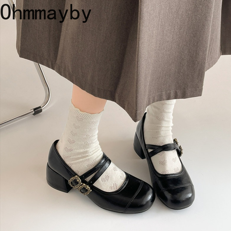 Vintage Thick Heel Women Mary  - Vintage Old Fashion ulasan dan harga