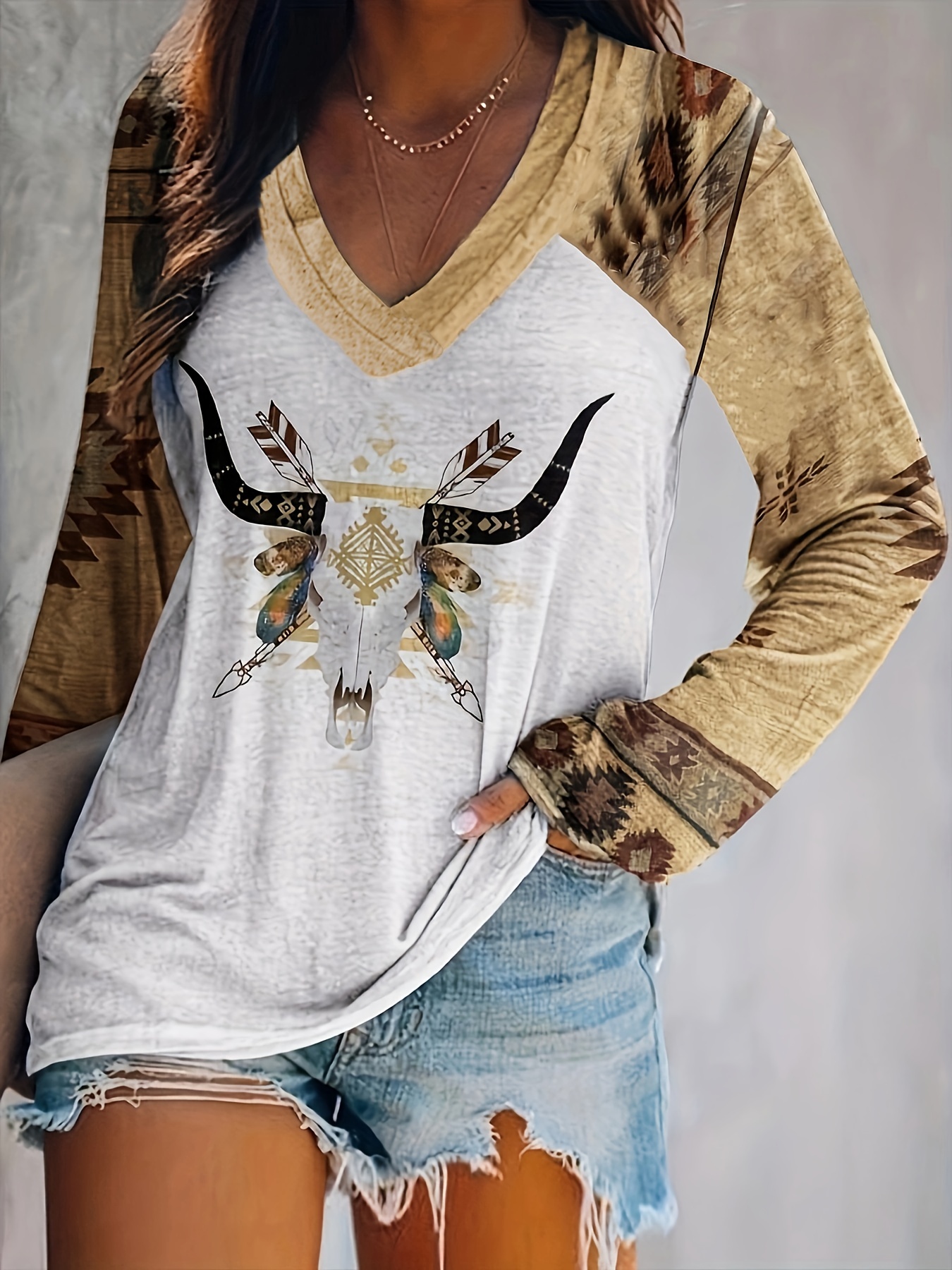 Vintage Print Long Sleeve V-Ne - V Vintage Fashion ulasan dan harga