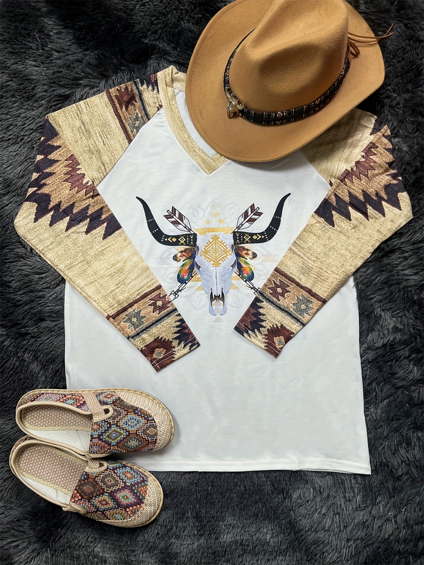 Vintage Print Long Sleeve V-Ne - V Vintage Fashion ulasan dan harga