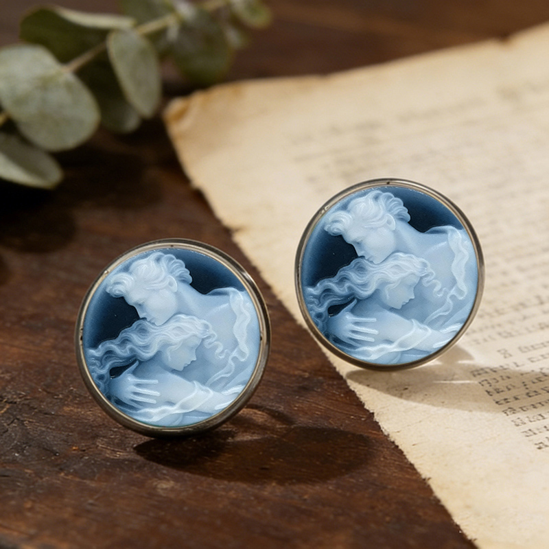 Vintage Cameo Glass Stud Earri - Vintage Victorian Fashion ulasan dan harga
