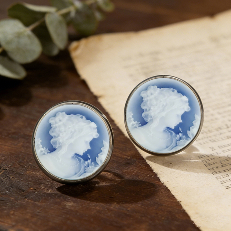 Vintage Cameo Glass Stud Earri - Vintage Victorian Fashion ulasan dan harga