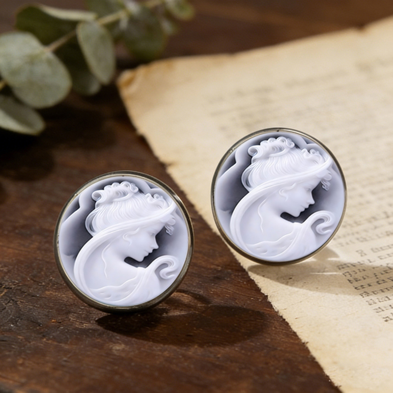 Vintage Cameo Glass Stud Earri - Vintage Victorian Fashion ulasan dan harga