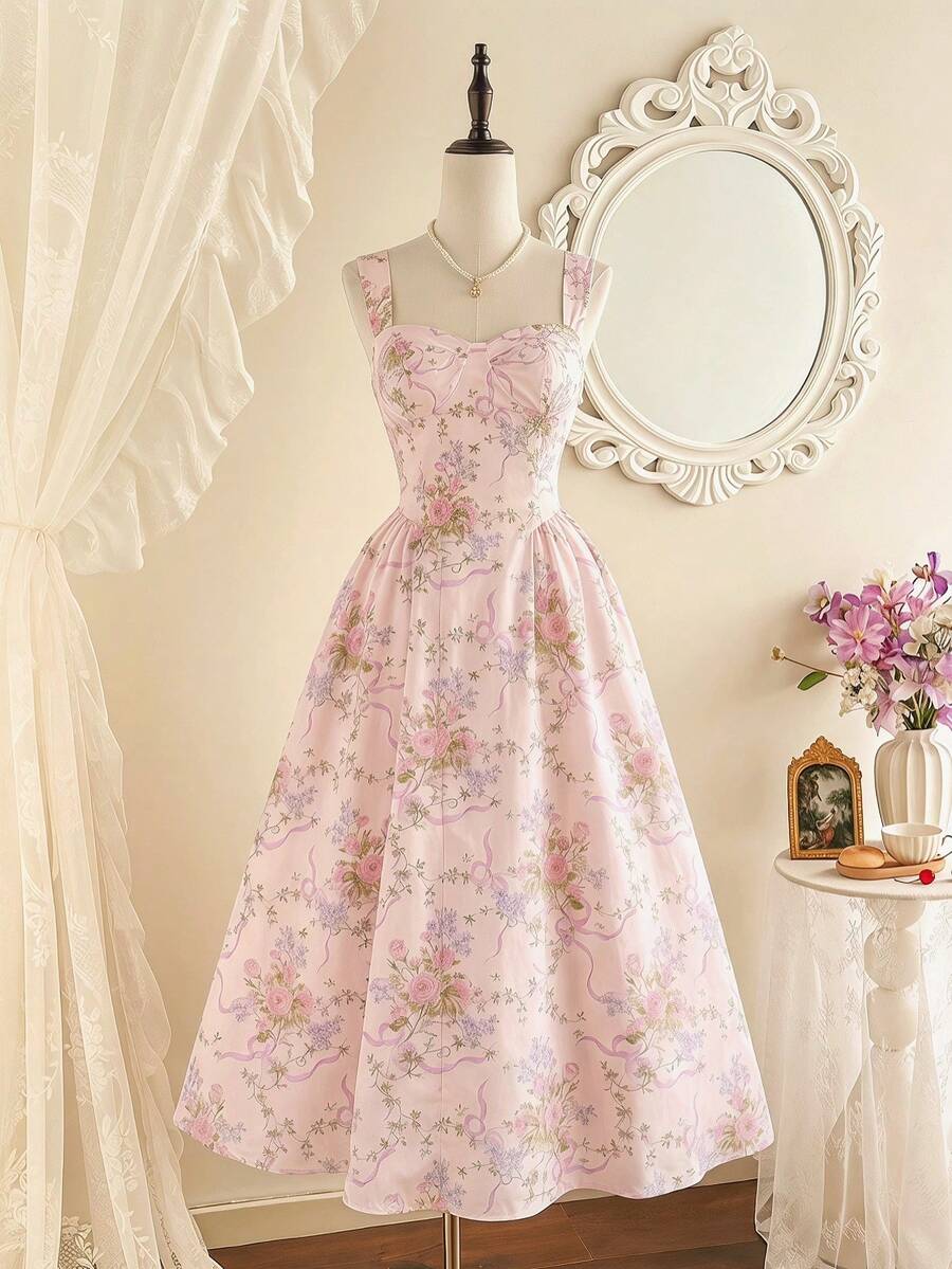 Pink Floral Vintage Tea Party  - Vintage Fashion Outfit ulasan dan harga