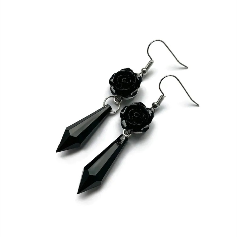 New Goth Black Rose Earrings w - Vintage Victorian Fashion ulasan dan harga