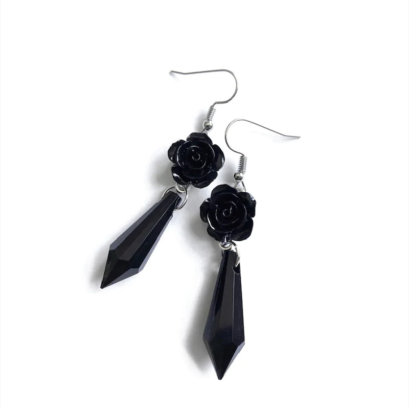 New Goth Black Rose Earrings w - Vintage Victorian Fashion ulasan dan harga