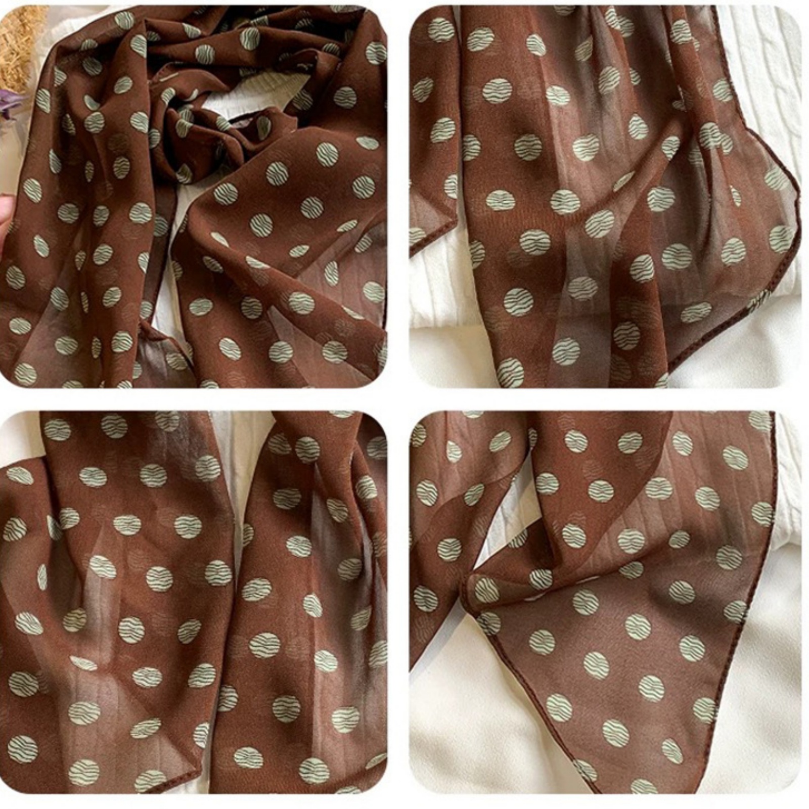 Vintage Polka Dot Chiffon Scar - Vintage Fashion Outfit ulasan dan harga