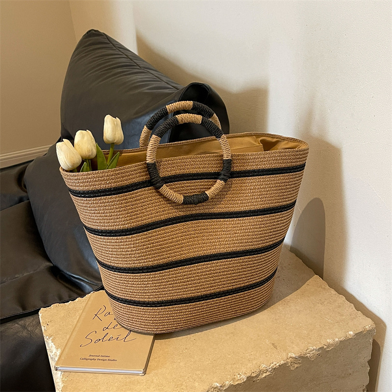 striped Tote grass woven bag s - Vintage Fashion Rings ulasan dan harga